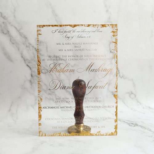 Foil Printing Acrylic Invitation Card Transparent Latest Invitation With Envelope